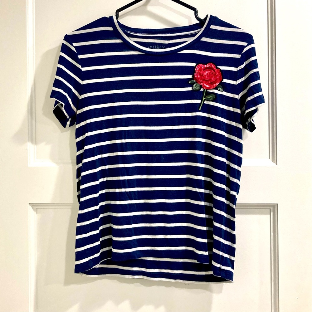 Aero striped tee with sequin flower